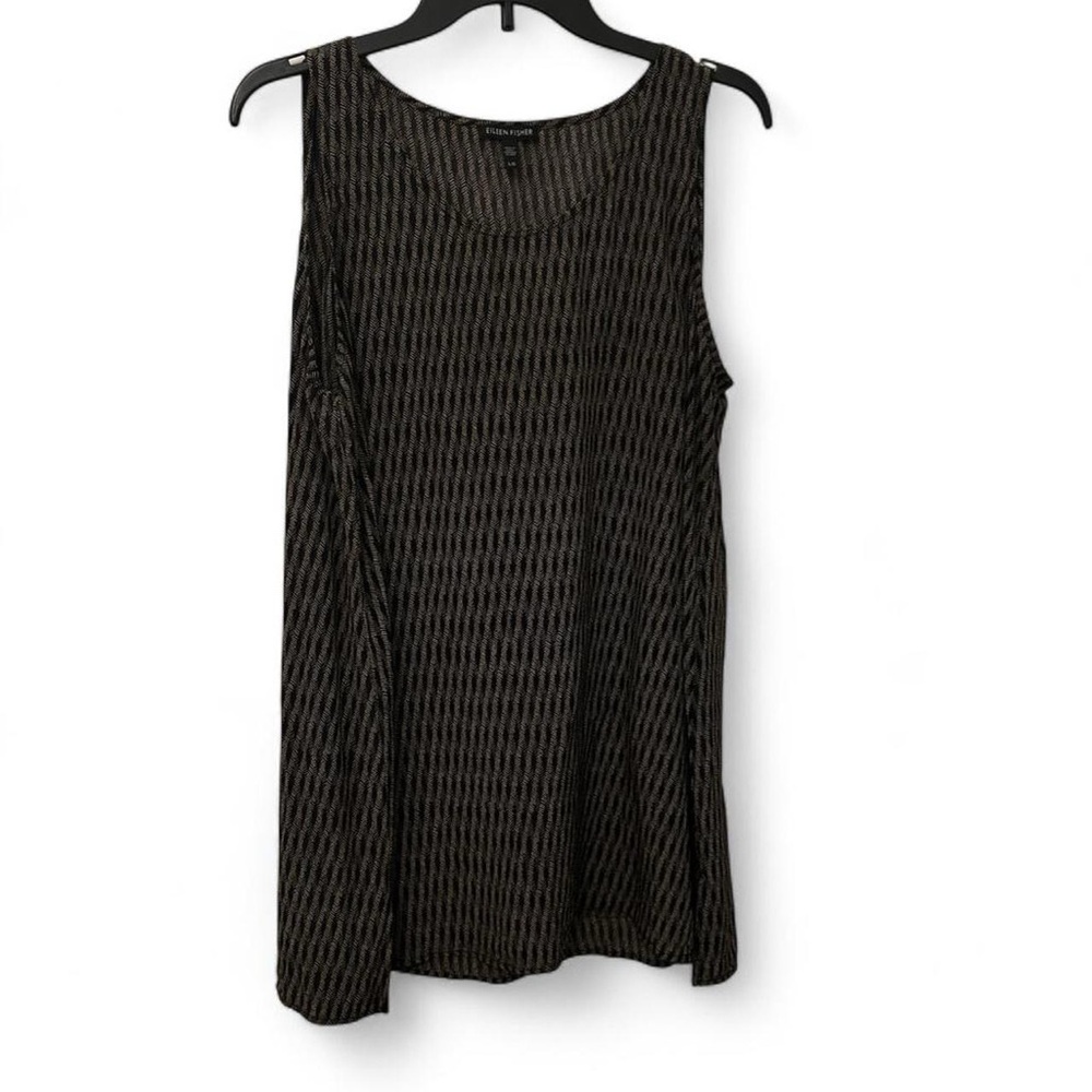Eileen Fisher Black/Brown Long Tank Blouse Silk Womens L Lagenlook Quiet Luxury
